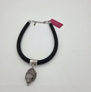 NWT Kurt Geiger Chunky Black Eagle Head Pendant Necklace Mesh Shimmer Rope